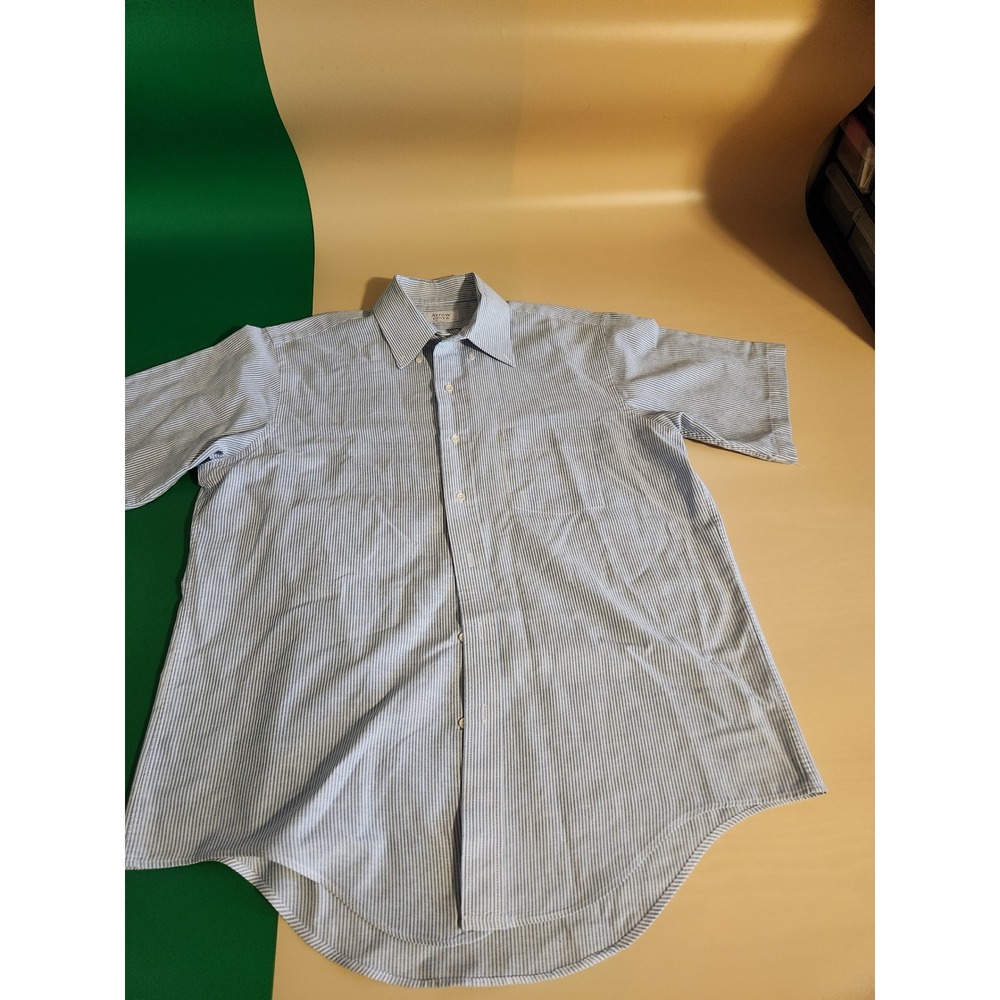 Arrow Dover Button Down Shirt Mens 17 Blue White‎ Micro Stripe Short Sleeve USA